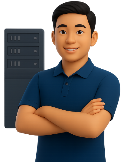 Tech Professional Posing with Server Rack copy Tech Professional Posing with Server Rack copy